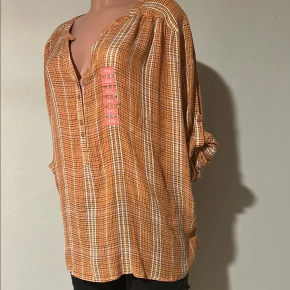 Nine West Women’s Hi-Lo Roll Tab Sleeves Top Tunic Striped Size XXL - Picture 5 of 9